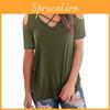 Elegant Women Cold Shoulder Loose Tops Criss Cross Short Sleeve T-shirt Blouse