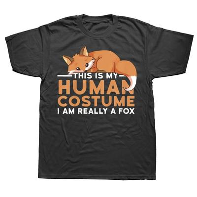 Dies ist mein Menschenkostüm Ich bin wirklich ein Fuchs Halloween T-Shirts Grafik Baumwolle Streetwear Kurzarm Geburtstagsgeschenke T-Shirt