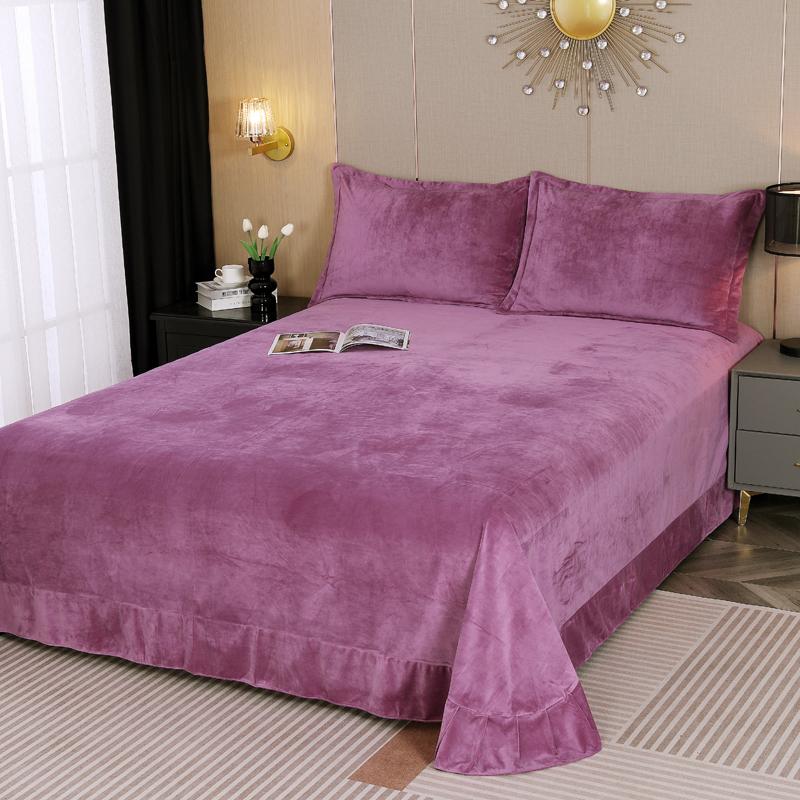 Solid Color Milk Velvet Bed Sheet Winter Warm Thick Flannel Flat Bedsheet Sets Double Size Soft Plush Bedspread No Pillowcases