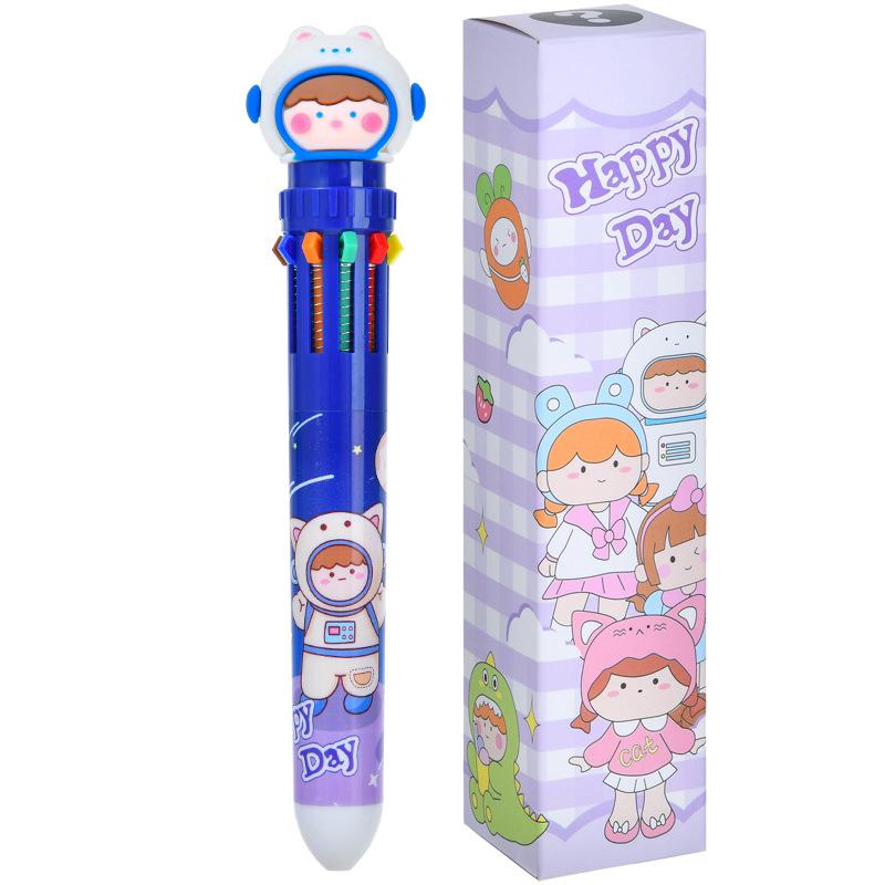 12Pcs Blind Box Ten-color Ballpoint Pen for Students with Quick-drying Gel Pen Writing Supplies Holiday Gift Novelty Stationery Teacher Party Favors