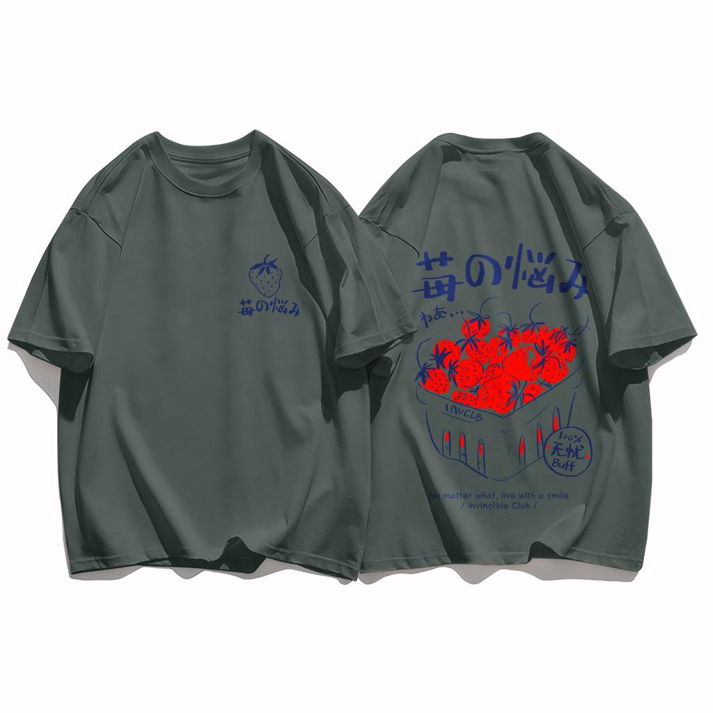 Art Text Strawberry Creative Women T-Shirt Loose Hip Hop Streetwear Fashion New Clothing Female All-Mtach Comfortable Cotton Top
