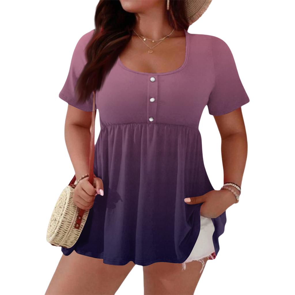 Women's Fashionable Casual Short Sleeve Loose Fit Button Front Printed Blouse