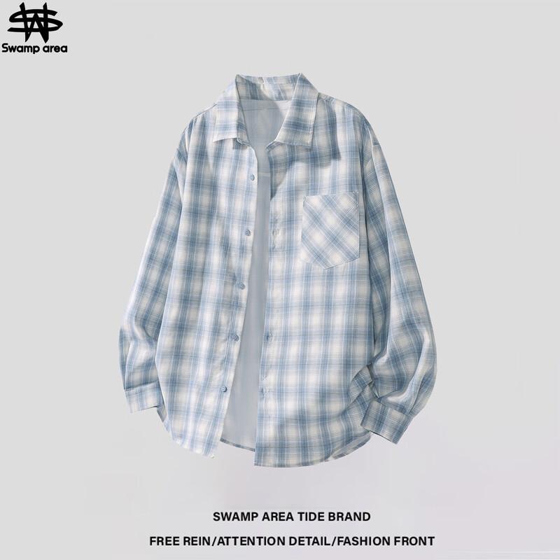 SWAMP AREA Men s Retro Plaid Long Sleeve Shirt L