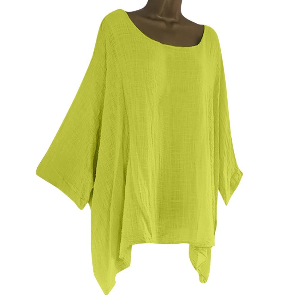 Womens Ladies Casual Plus Size Loose Cotton Linen Color Tops Shirt Blouse
