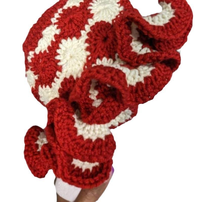 Neuer handgemachter gehäkelter gestreifter mehrfarbiger Hexenhut mit kurzer Krempe Halloween lustiger Erwachsenenhut