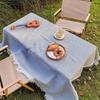Linen Outdoor Picnic Mat Large Size Camping Ground Cloth Washable Tablecloth with Tassel  Grassland
