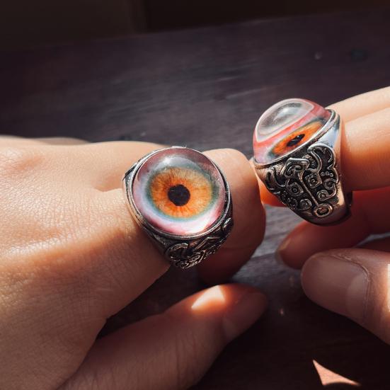 Eye Ring Adjustable Opening Talisman Ring with Surreal Brown Iris Design Lifelike Blood-Red Eyeball Retro Finger Ring