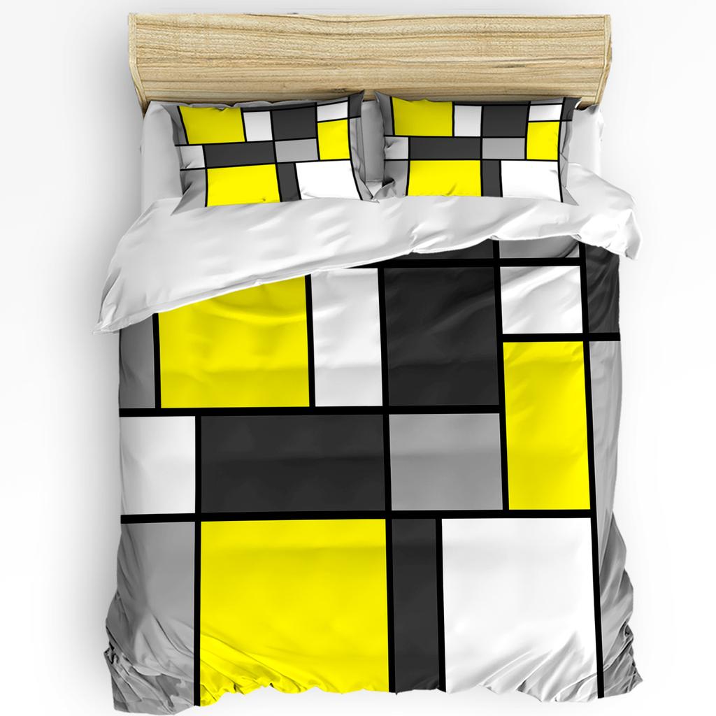 Yellow Grey Black Patchwork Abstract Art Medieval Style Duvet Cover Pillow Case Bedding Set Quilt Cover Double Bed Home Textile