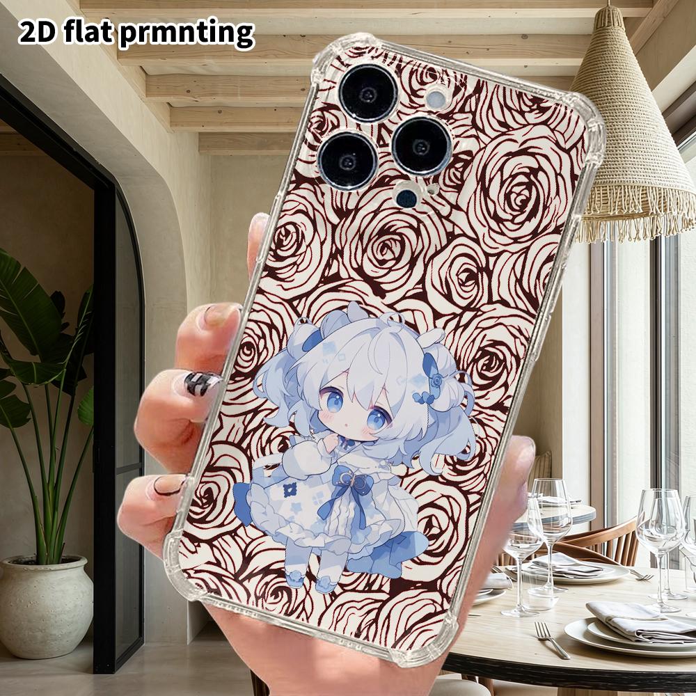 Phone case: 2D flat design, suitable for iPhone 18 17 16 15 14 13 Pro, transparent corner protection case, blue-haired loli, Christmas and Halloween g