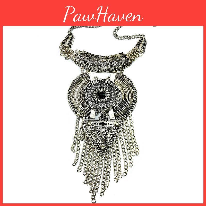 Necklace Long Tassel With Multi Layer Alloy Pendant For Trendy Retro Outfits
