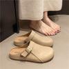 Low Slippers Platform Shoes Slides Cover Toe Loafers Slipers Women Pink 2025 Rubber PU Hoof Heels Fabric Rome Spring