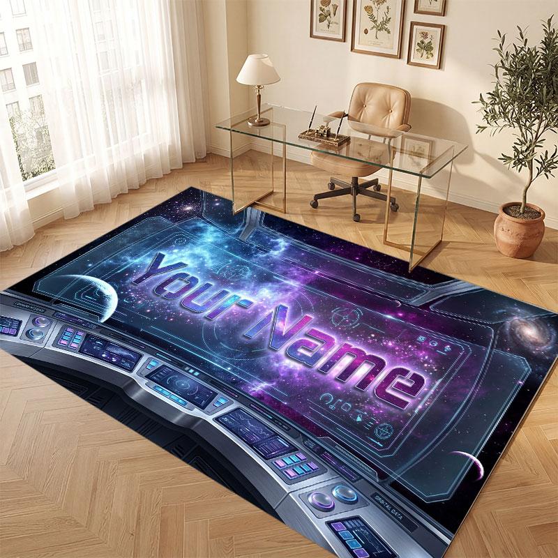 Space Cosmic Theme Crystal Velvet Floor Rug Personalized Custom Name Text Warm Carpet Home Decoration