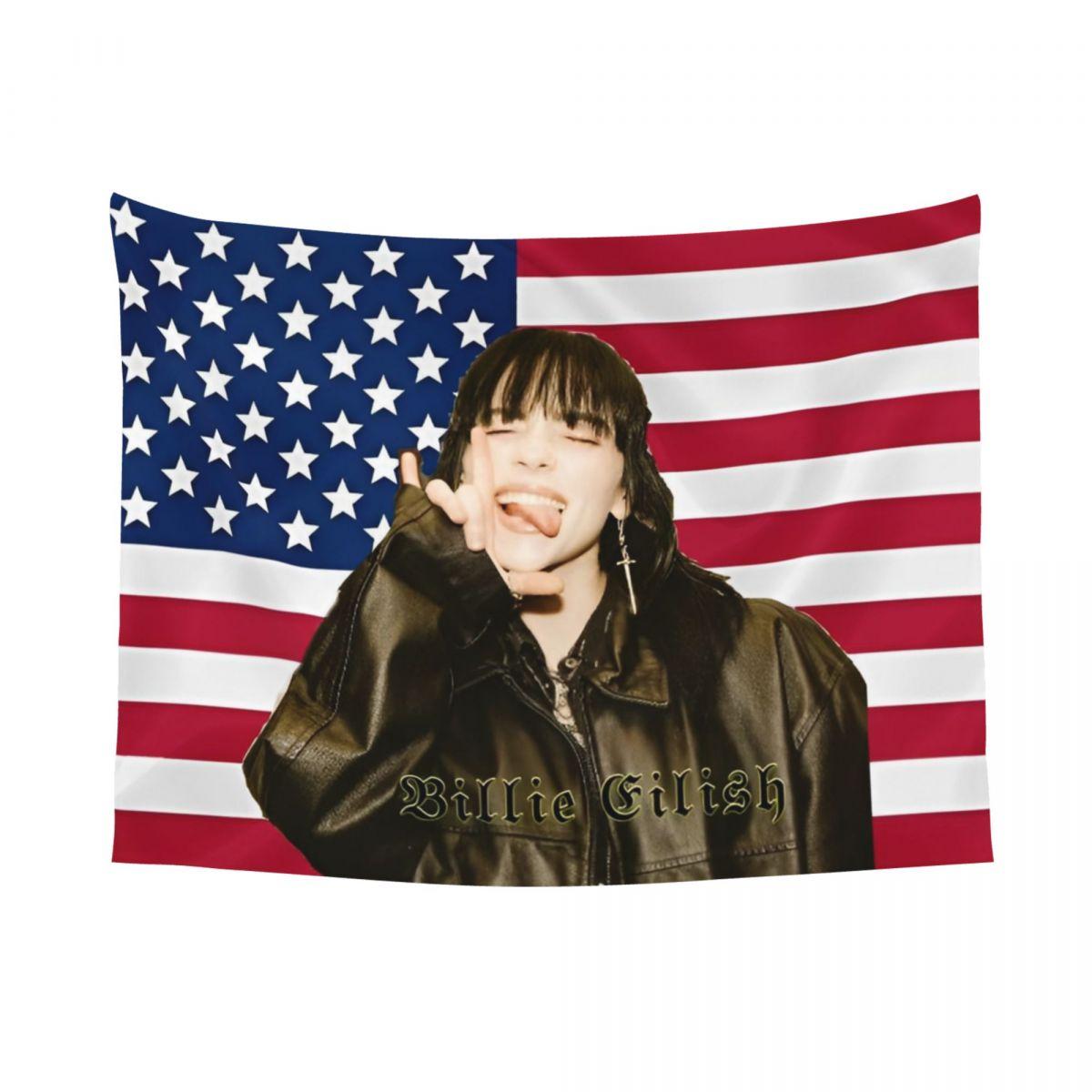

Billies American Flag Tapestry Wall Hanging Hippie Polyester Tapestries Singer Fantasy Throw Rug Blanket Dorm Decor Wall Cloth 74x94cm(29x37in)