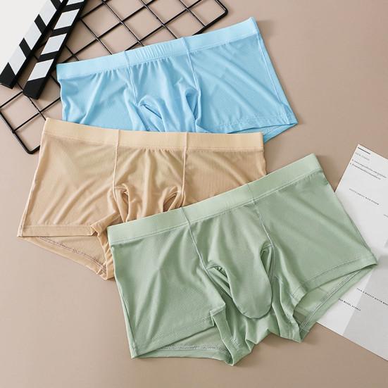 Men Ice Silk Underwear Mid-rise High Elasticity Slim Fit Shorts Briefs Solid Color