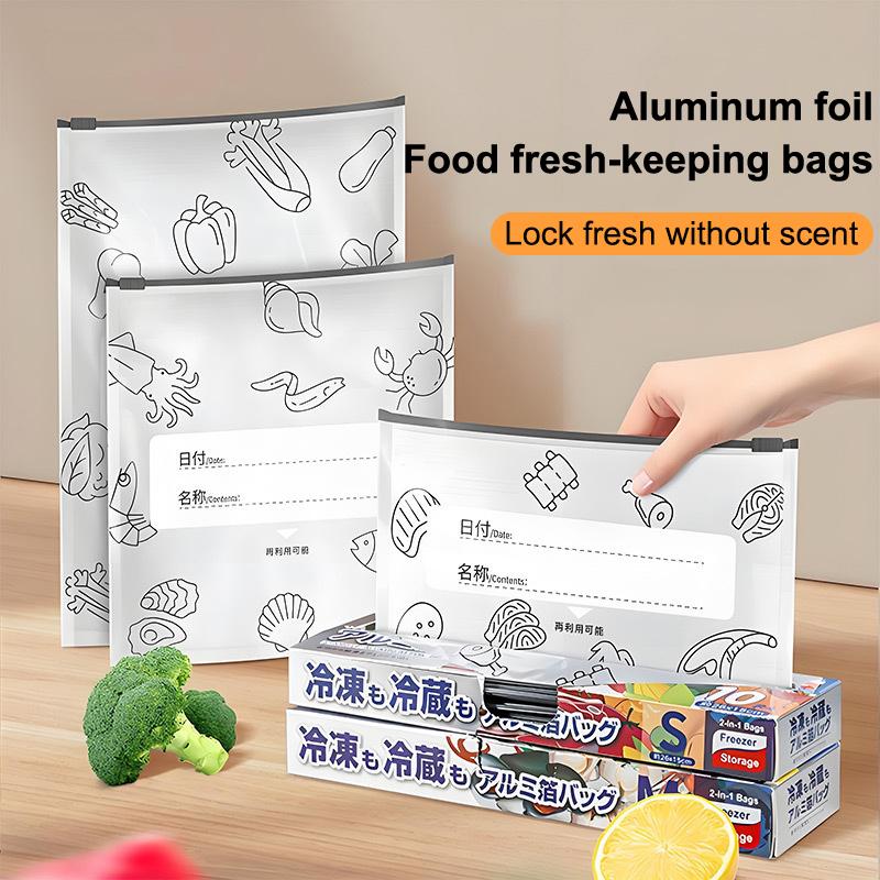 10Pcs Aluminum Foil Fresh-Keeping Bags Reusable Self-Seal Avoid Light Packaging Bag Thickened Food Storage Bags For Fruit Meat