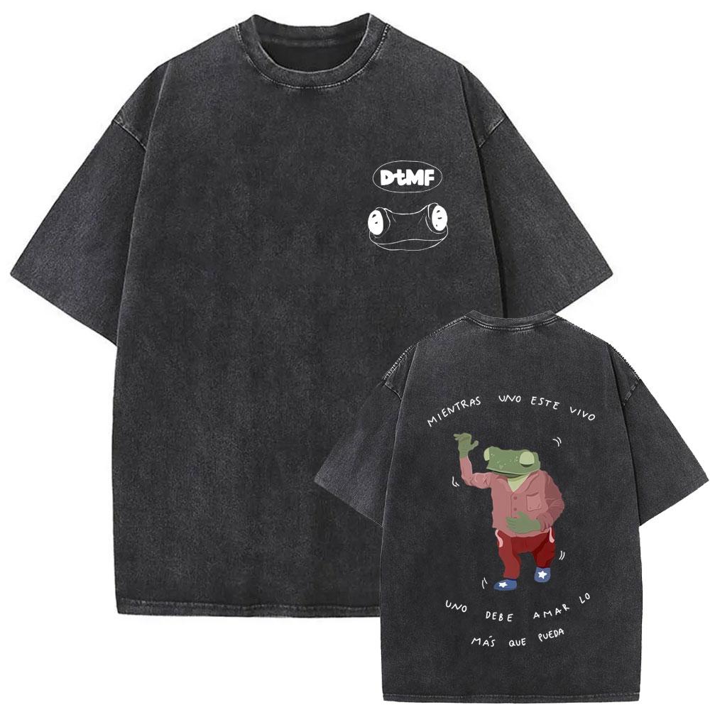Gewaschenes Vintage Rapper Bad Bunny T-Shirt Debi Tirar Mas Fotos DTMF Welttournee T-Shirts Herren Damen Mode Hip Hop Beliebte T-Shirts