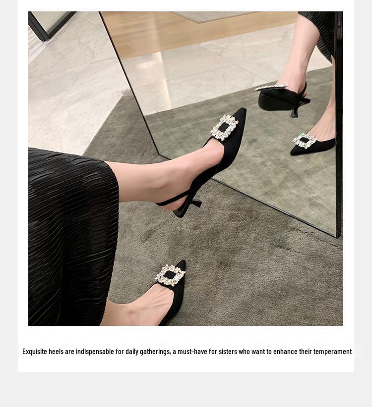 2024 Summer Wizard of Oz Rhinestone Buckle Pointed Toe Backless Heels - Women's One-Strap Closed Sandals