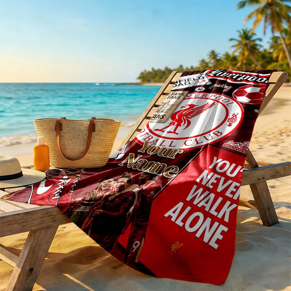 Liverpool FC Personalisiertes Strandtuch mit Ihrem Namen Superweich Saugfähig Geeignet für Schwimmen Fitnessstudio Camping Yoga Urlaub