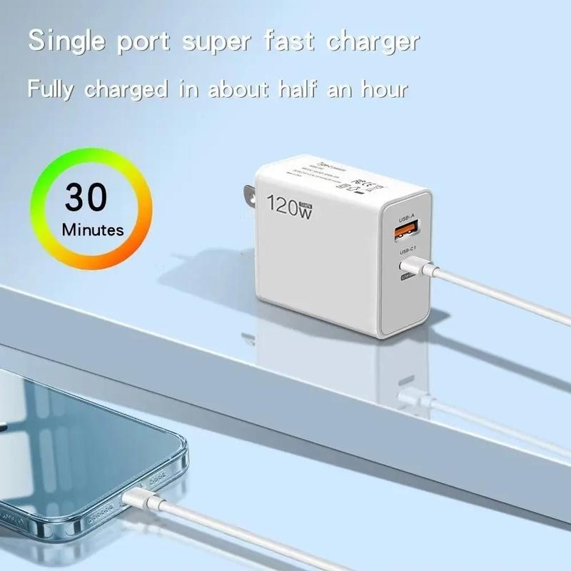 120W USB Fast Charger With Type C Cable Fast Charging Adapter For iPhone PD Cell Phones Quick Charger