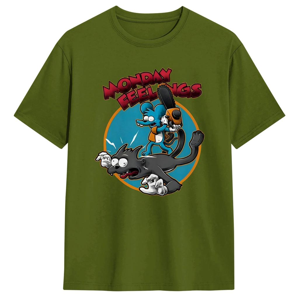 Awesome Itchy And Scratchy Tshirt Men Crewneck 100 Cotton T Shirts Monday Feelings Short Sleeve Tees Gift Idea Tops