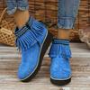 Autumn and Winter New Fringed Boots Women's Fashion Platform Small Wedge Boots Frosted Suede Round-toe Booties