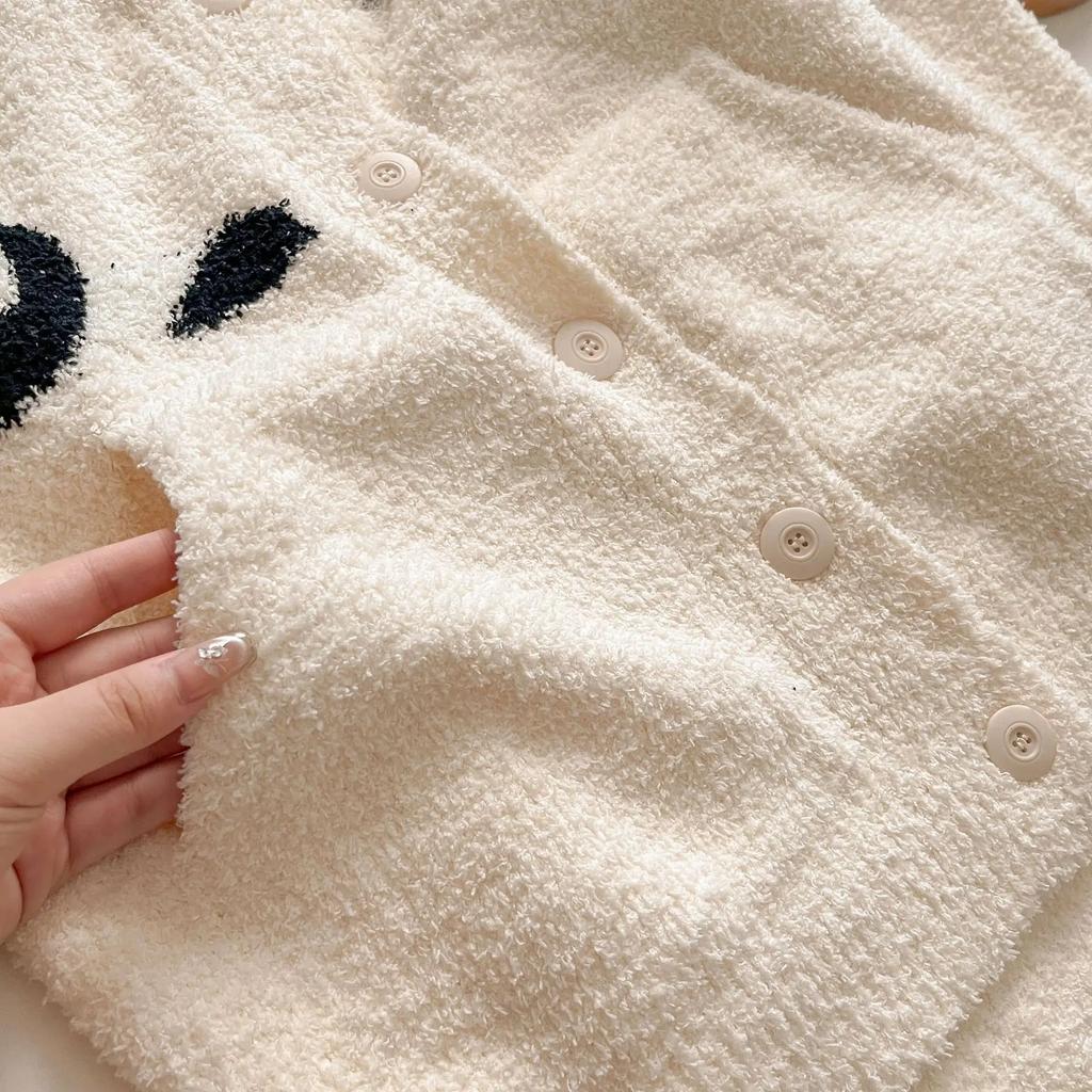 Thick Furry Flannel Cardigan Trouser Suit Autumn Winter Plush Women 2PCS Pajamas Sleepwear Set Loungewear Cartoon Panda Homewear