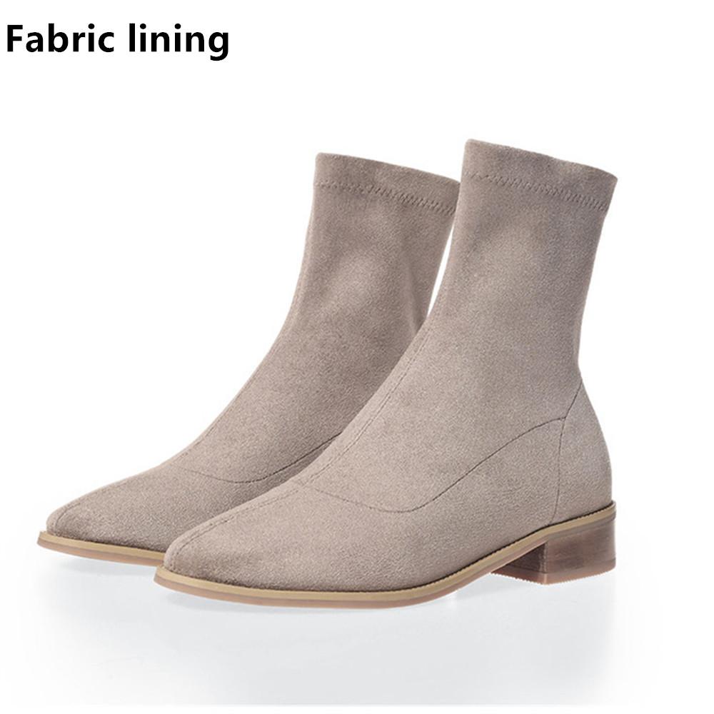 High Quality Ladies Sheep Suede Ankle Boots Chunky Low Heel Round toe Boots Fashion Women Slip-on Winter Boots Shoes 34-43
