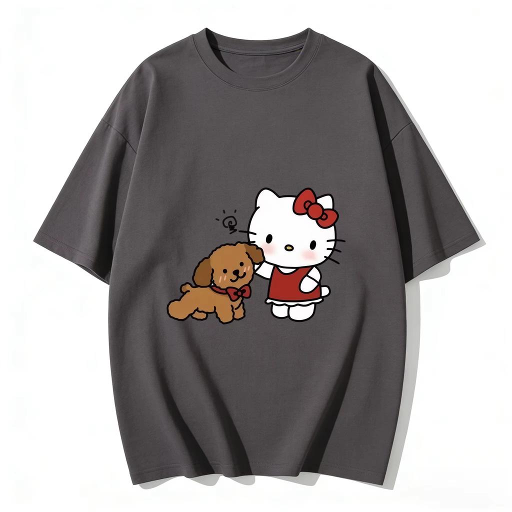 2026 Hello Kitty Cartoon Printed Short Sleeve Summer Cotton Tshirt Womens Family Matching Outfits Tops Tee Highquality Tees
