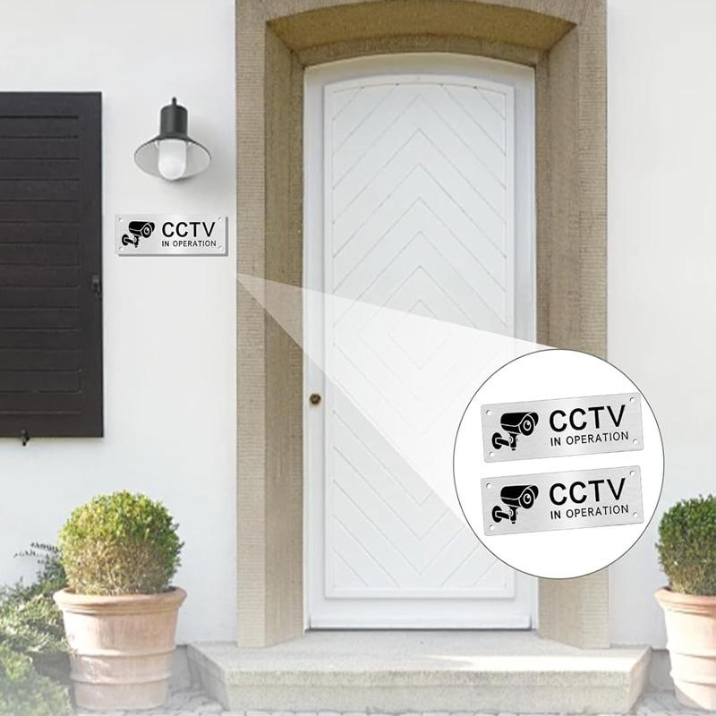Brushed Aluminum Surveillance Sign Metal Safety Plate Anti-rust Stainless Steel Nameplate Durable Warning Label Outdoor
