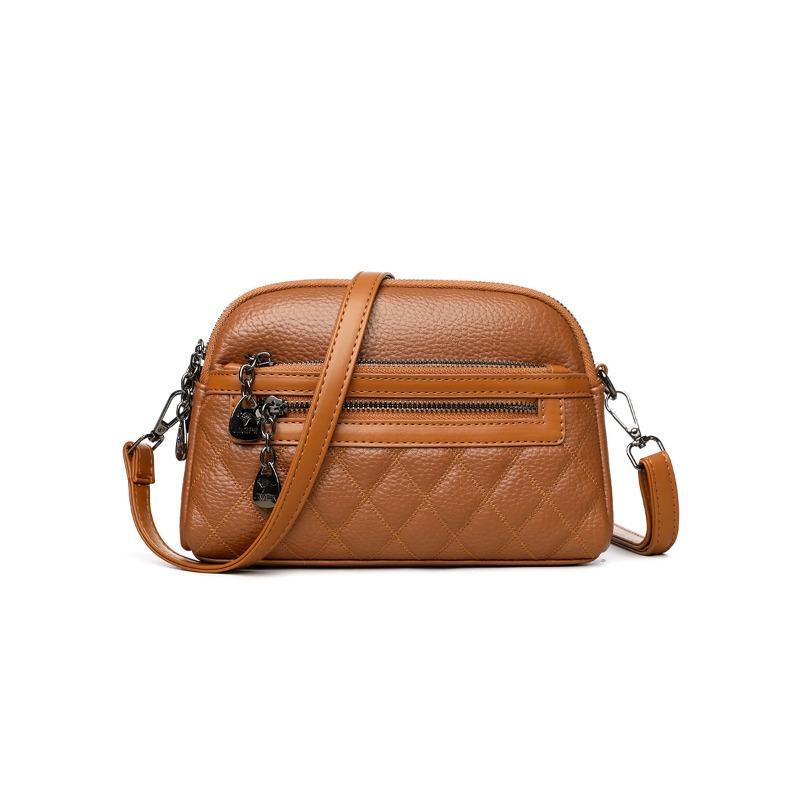 Textured rhombus embroidery thread simple soft leather medium mother small square bag new fashionable versatile shoulder messenger bag