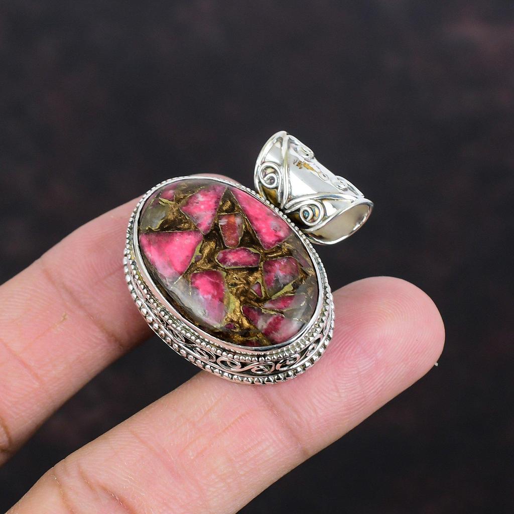 Copper Thulite Pendant Natural Gemstone Pendant Vintage Pendant 925 Sterling Silver Pendant Antique Jewelry Handmade Pendant Engagement Gift