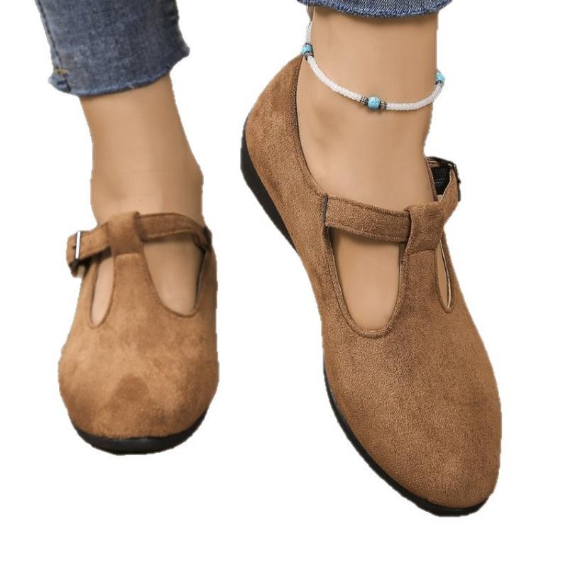 Cross-border Large-size Muller Shoes Spring and Autumn New Shallow Mouth One-pedal Suede Wedge Heel Round Head Fashion Single Shoes In Stock