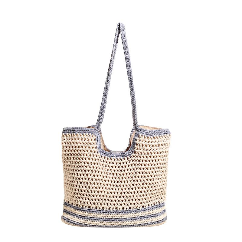 Hollow woven bag women's summer new knitted bag large capacity shoulder messenger tote bag vacation beach bag