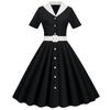 Summer Temperament Women's Clothing Flip V-neck Short-sleeved Belt Waist Net Color Retro Pendulum Dress
