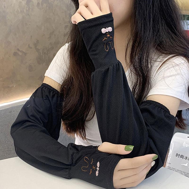 Uv Solar Arm Sleeves Woman Cycling Fingerless Gloves Cool Muff Summer Ice Silk Elastic Arm Cover Driving Anti-Sunburn Sleeve