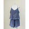 American Original Heartloom Niche Temperament Independent Blue and White Stripe Sling Cotton and Linen Jumpsuit Set