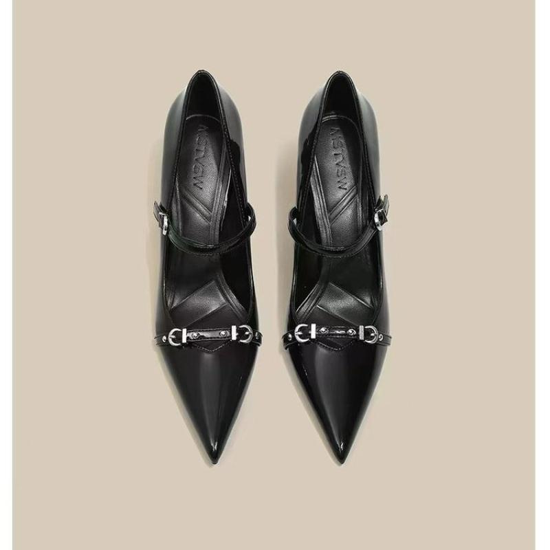 Fashion New Women's Fashion Silver Buckle Slingback High Heels Pointed Thin Heels Leather Shoes for Woman Elegant Party Mary Janes Pumps
