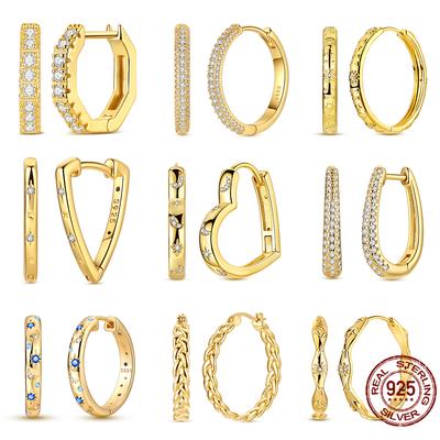 Original 925 Silver Gold Earrings Heart Triangle Hoop Earrings for Teens Women Female Party Fine Earring Jewelry