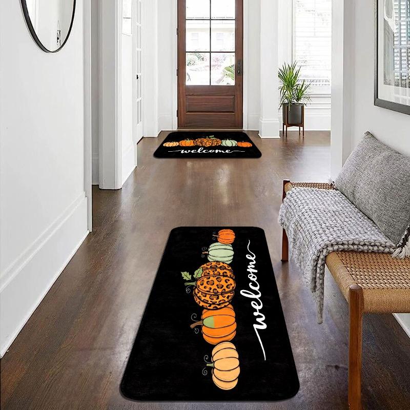 Halloween-style Pumpkin Head Pattern Door Welcome Mat, Bathroom Universal Small Rug, Easy To Take Care of Kitchen Floor Carpet