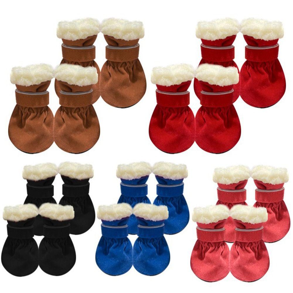 4pcs Thickened Pet Shoes Suede Velvet Cats Puppy Socks New Snow Boots