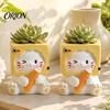 Office Desk Flowerpot Holding Pen Cat Planter Pot, Shaped Resin Flowerpot, Desktop Decorative Succulents Plants Container for Home Balcony