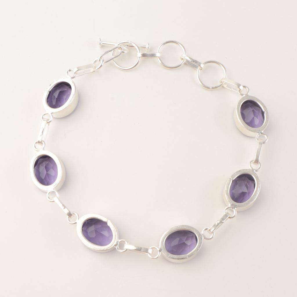 Ritka Iolit Drágakő 925 Sterling Ezüst Ékszer Karkötő 9" Anyák napi Ajándék RB-5-5