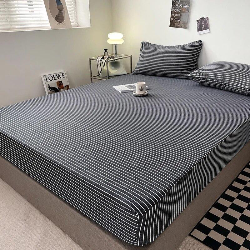 Cotton Fitted Sheet Soild Color with Elastic Band Non Slip Adjustable Mattress Cover Soft Comfortable for Double King Queen Size