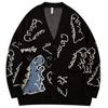 Harajuku Dinosaur Pattern Black Cardigan Sweater Men Vintage Oversized Cartoon Kawaii Coats Autumn Winter Loose Knitted Sweater