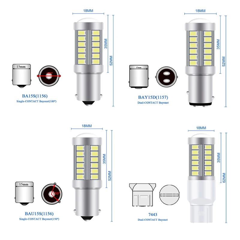 2PCS 1156 PY21Wled BA15S 1157 BAY15D 33SMD Car Turn Signal Lights Brake Lights Auto Reverse Lamp Daytime Running Light