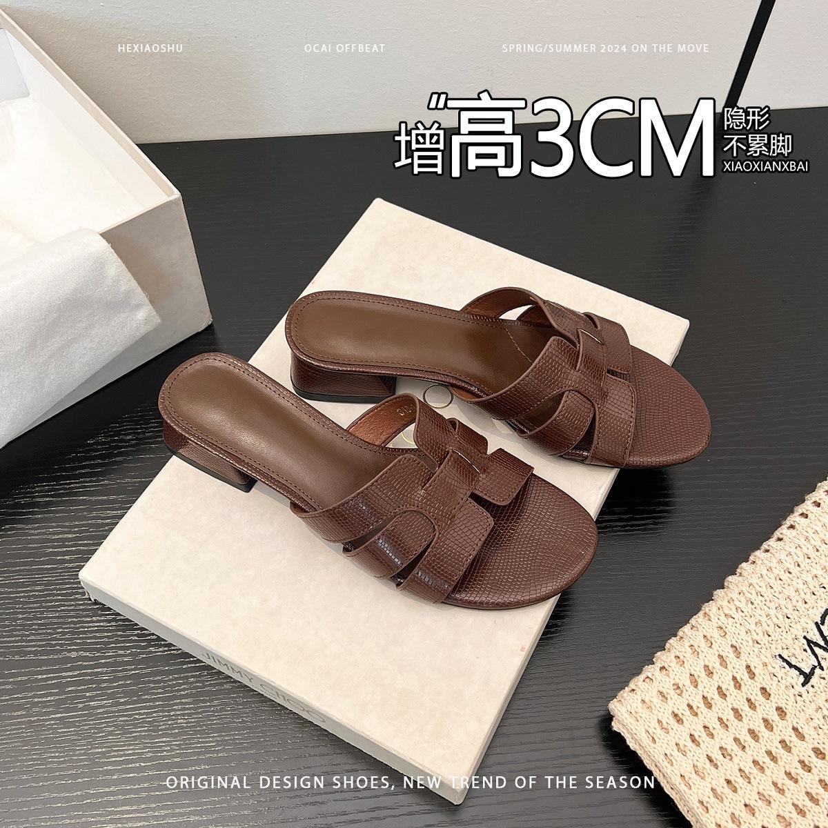 

Sheepskin temperament cool slippers women wear thick heel slippers women 2025 new holiday style soft-soled beach women s shoes 34