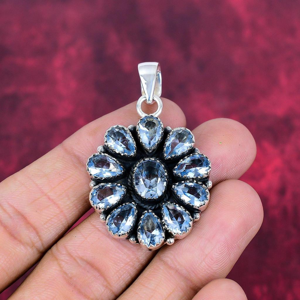 Pendentif en pierre précieuse tanzanite fait à la main, pendentif en argent sterling massif 925, bijoux anciens, pendentif pour cadeau de fiançailles