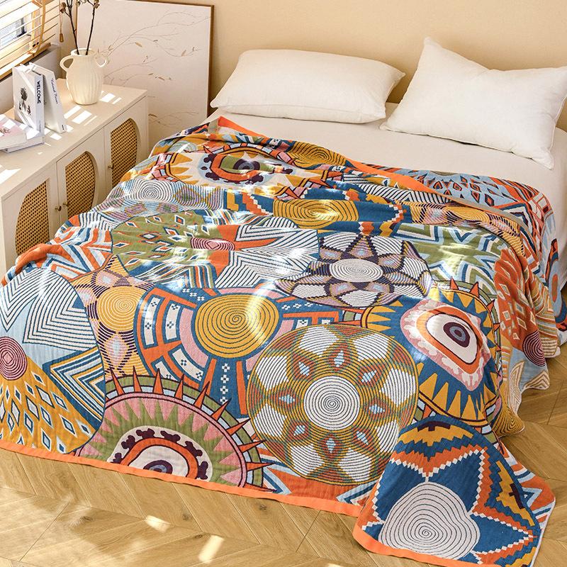 

100% Cotton Blanket, Abstract Pattern, Four-Layer Gauze Sheet, Reversible Sheet 150x200cm
