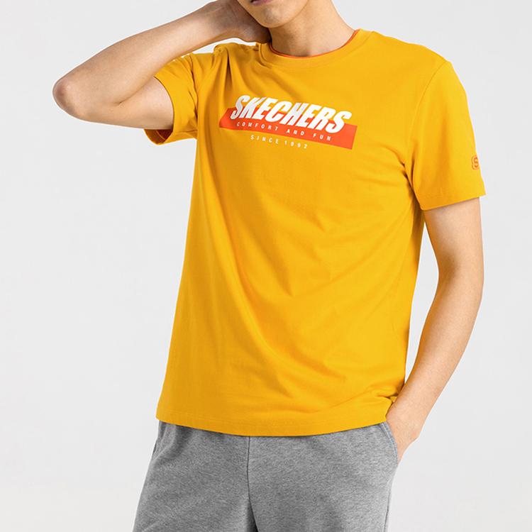 Skechers Sport Fashion Letter Round Neck Fitted T-Shirt Men Tops Antique-Gold SMLC219M025-00D8