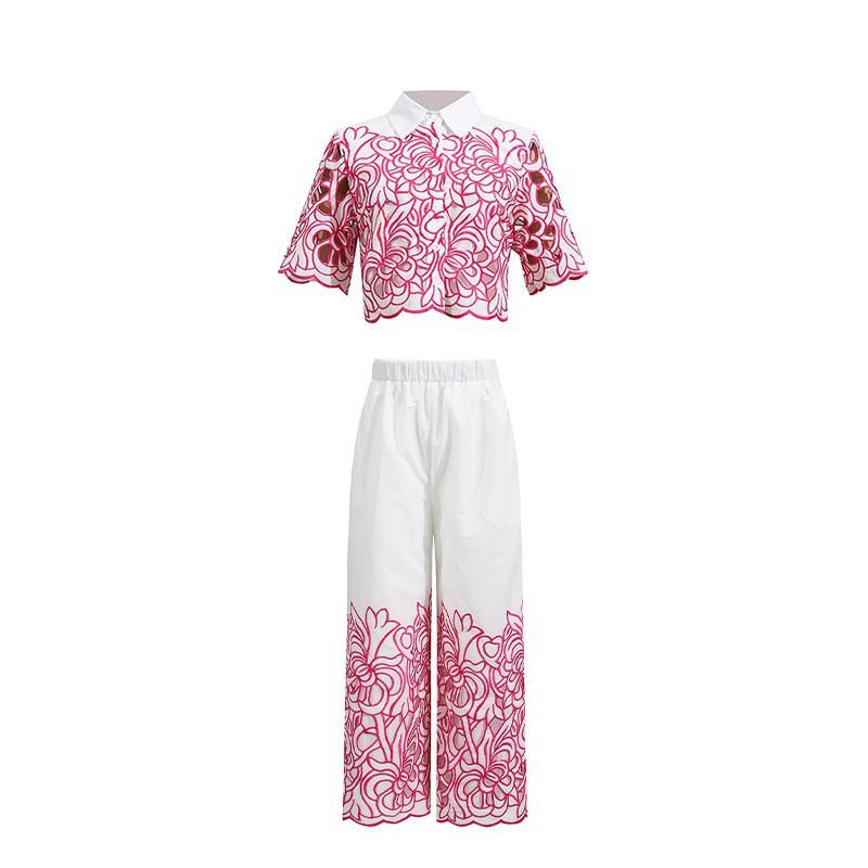 

Fashionable Niche Design Two-piece Embroidered Hollowed-out Jacket High-waist Trousers Suit Women S фіолетовий